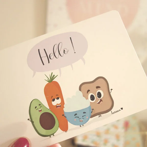 Carte illustrée Hello Aliments