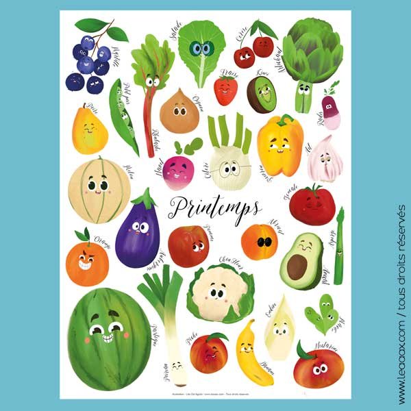 Affiche A3 fruits et légumes de printemps saisonnalité