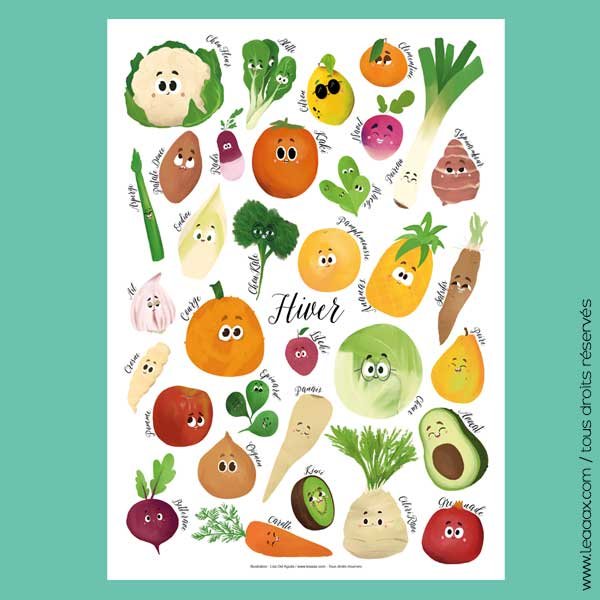 Affiche fruits et légumes de saison hiver