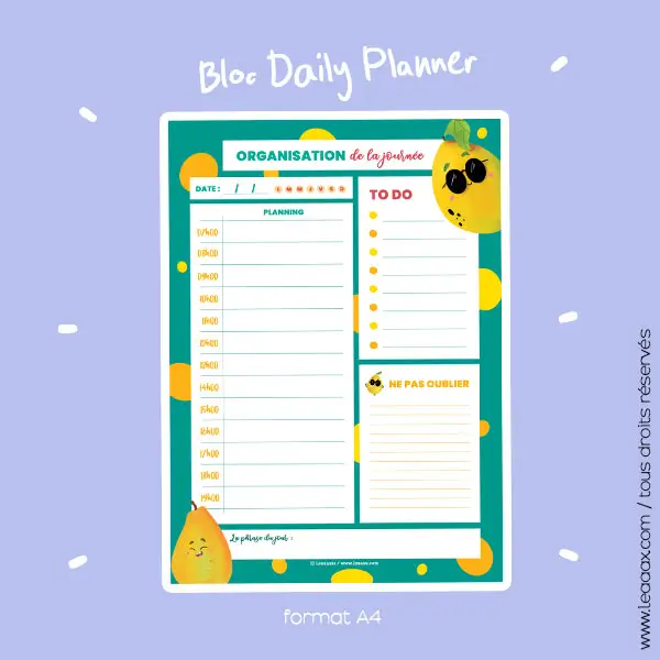 daily Planner Citron format A4 papeterie