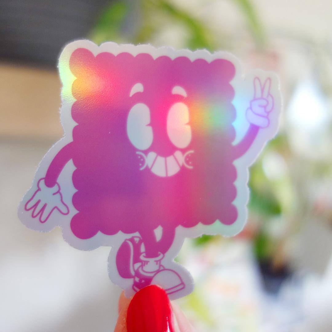 sticker holographique biscuit